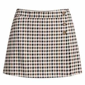 Selfie Houndstooth Mini Skirt – Size L – Brown & Black Plaid A-Line